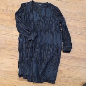 Ann Taylor Black Embroidered casual dress grey tunic